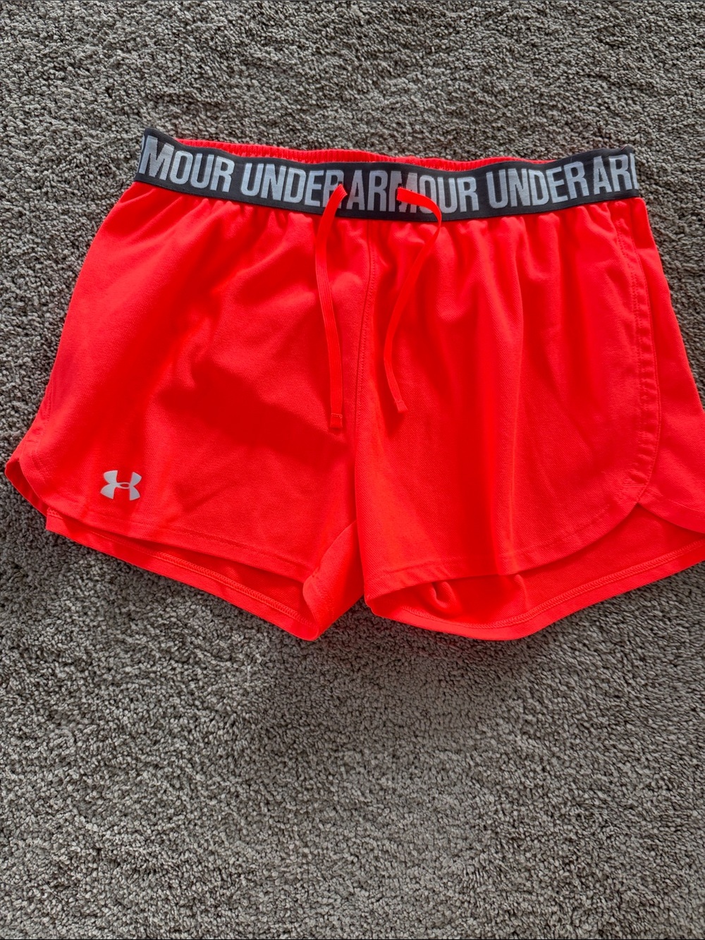 Under Armour Women’s Neon Red Performance Shorts with Logo Waistband
